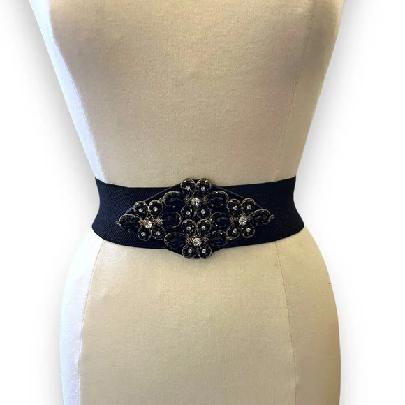 Vintage 1980s Beaded Elastic Statement Belt - Picture 3 of 4